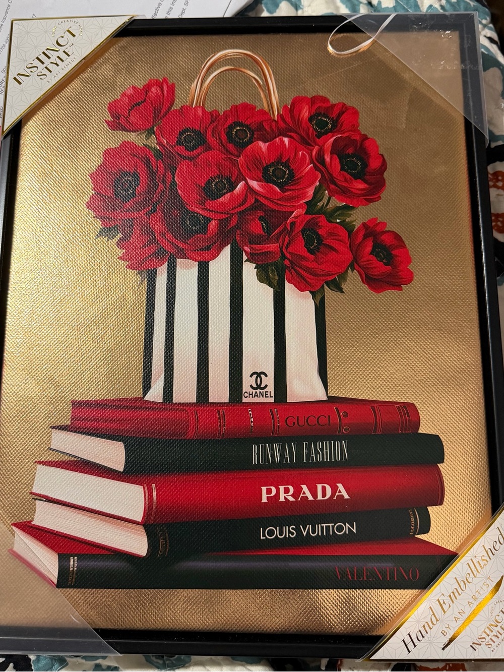 14by11 Hand-Embellished Wall Art - Red Floral Vogue